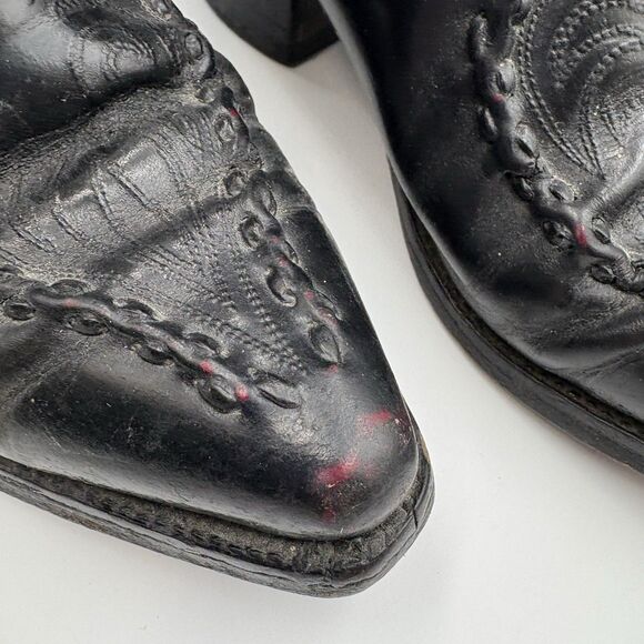 Dan Post Embroidered Black Leather Cowboy Boots Men’s 7 Vintage - Picture 2 of 12